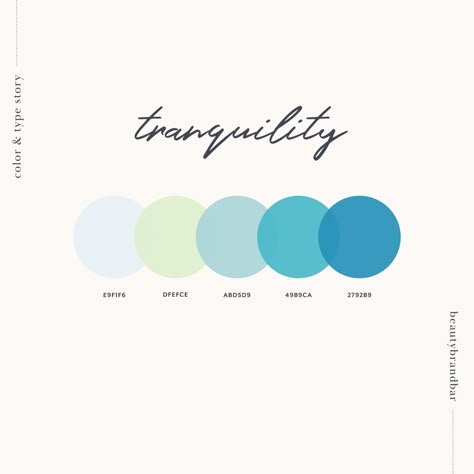 Tranquil Color Palette for Beauty Business #beautybranding #beautybrand #colorpalette Tranquility Color Palette, Wellness Color Palette, Vintage Color Palette, Teal Color Palette, Flat Color Palette, Pantone Colour Palettes, Palette Design, Brand Color Palette, Color Palette Design