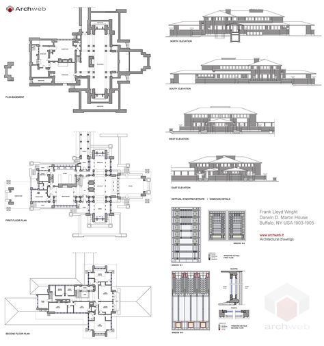 Darwin D Martin House, Buffalo NY (1903-05) | Frank Lloyd Wright | Archweb 2D Martin House Frank Lloyd Wright, Ny Architecture, Frank Lloyd Wright Drawings, Progressive Architecture, Classic Houses, Darwin Martin House, Architecture Residence, Frank Lloyd Wright Style, Frank Lloyd Wright Usonian