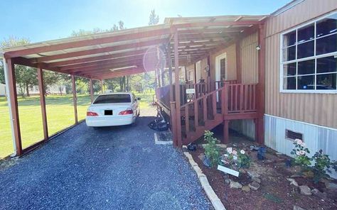 Mobile Home Carport Ideas Double Wide, Porch For Mobile Home, Home Carport Ideas, Mobile Home Outdoor Ideas, Mobile Home Patio Ideas, Mobile Home Decks And Porches, Mobile Home Carport, Mobile Home Carport Ideas, Home Carport