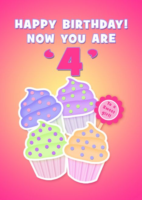 Happy 4th Birthday Girl, Cupcakes Colorful, Cupcake Birthday Cards, Happy Birthday Boy, Old Birthday Cards, Cupcake Card, Happy 6th Birthday, Colorful Cupcakes, Happy 4th Birthday