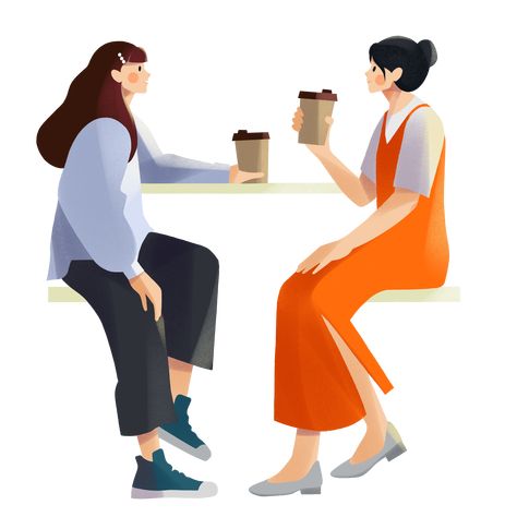 Two Women Talking Illustration, Two People Meeting Drawing, Socializing Illustration, Having Coffee With Friends, Break Time Illustration, Coffee Drinking Illustration, Talking To Someone Drawing, Take A Break Illustration, Speak Up Illustration