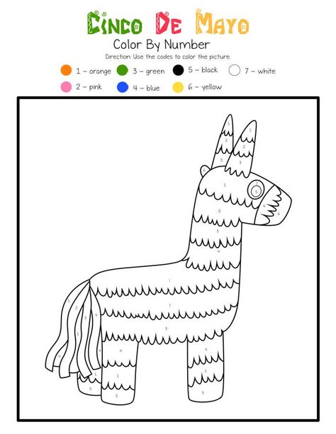 Free Cinco de Mayo coloring pages and color by number sheets are here! Great free printable kids activities for this May 5th holiday. Fiesta Activities For Kids, Cinco De Mayo Crafts For Toddlers, Cinco De Mayo Activities For Kids, Fiesta Crafts For Kids, Cinco De Mayo Crafts For Kids, Pinata Coloring Page, Spanish Coloring Pages Free Printable, Mexico Worksheets For Kids, Cinco De Mayo Coloring Sheets