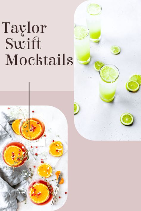 Eras Tour Mocktails, Taylor Swift Folklore Inspired Drinks, Taylor Swift Themed Mocktails, Taylor Swift Appetizer Ideas, Taylor Swift Party Punch, Eras Watch Party, 1989 Taylor Swift Party Food, Taylor Swift Themed Drinks Non Alcoholic, Taylor Swift Mock Tails