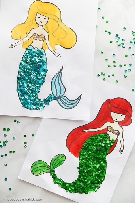 Mermaid Coloring Pages - Mermaid Craft for Kids. This is a perfect activity for a Mermaid Party! #bestideasforkids #mermaid #mermaidparty #kidsparty #kidscraft #kidsactivities Mermaid Crafts Preschool, Mermaid Craft For Kids, Mermaid Craft, Diy Mermaid, Mermaid Kids, Summer Coloring, Mermaid Crafts, Crafts Preschool, Mermaid Diy