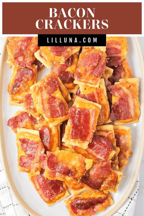 These cheesy bacon crackers are beyond simple - just 4 ingredients and 10 minutes of prep for a fan-favorite appetizer! #bacon #cheese #appetizer #baconcrackers Bacon Cheese Crackers, Bacon Club Crackers, Crackers With Bacon And Brown Sugar, Cracker Bacon Appetizer, Club Crackers With Bacon And Brown Sugar, Bacon Wrapped Club Crackers, Bacon Crackers Appetizers, Bacon Crackers, Bacon Cracker