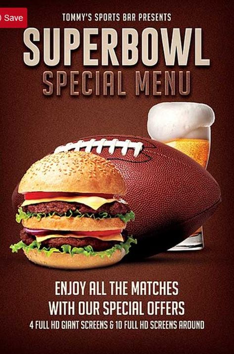 Football Super Bowl Food Menu Flyer Template - https://ffflyer.com/football-super-bowl-food-menu-flyer-template/ Football Super Superbowl Poster Design, Super Bowl Graphic Design, Super Bowl Ads, Super Bowl Food Menu, Nfl Food, Super Bowl Advertising, Pizza Ads, Football Pizza, Photoshop Eyes