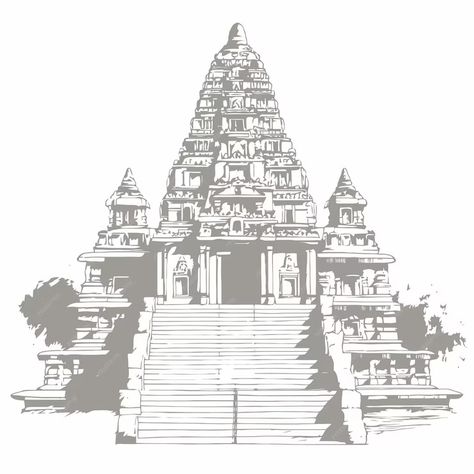 Premium Vector | Skech of temple isolated on white background Temple Illustration Indian, Temple Vector, Temple Illustration, Temple Background, Khajuraho Temple, Ganesh Temple, Temple Poster, Temple Drawing, Background Story