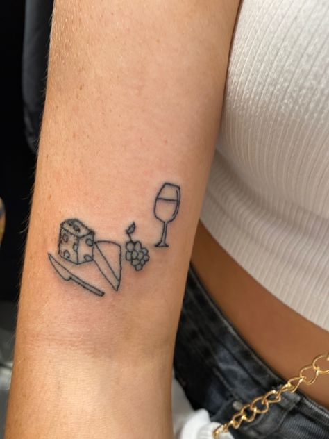 Cheese platter tattoo, mini tattoo, fineline tattoo Charcuterie Board Tattoo, Wine And Cheese Tattoo, Charcuterie Tattoo, Cheese Tattoo Ideas, Dinner Tattoo, Picnic Tattoo, Ratatouille Tattoo, Cheese Tattoo, Pasta Tattoo