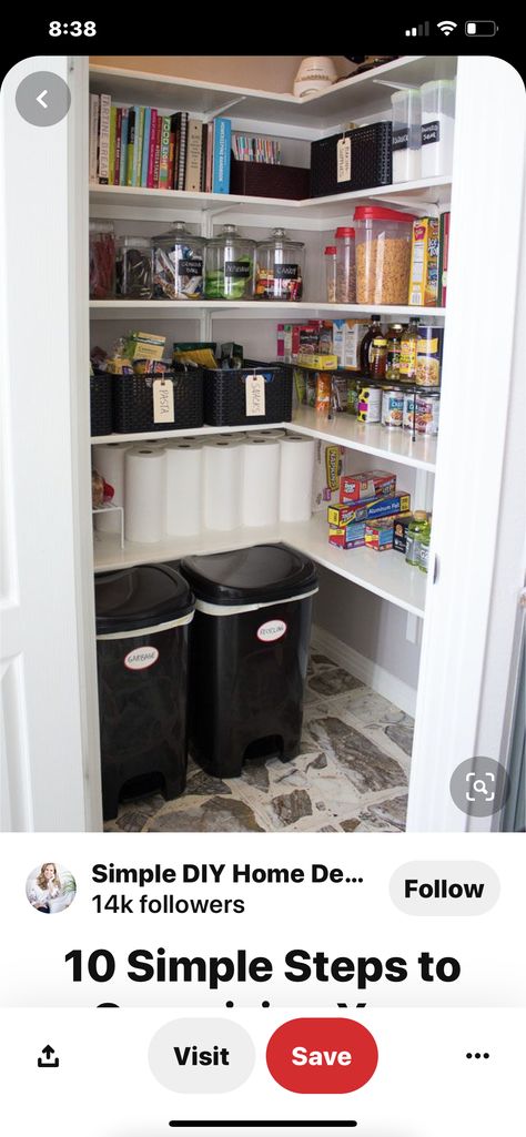 Corner Pantry With Trash Can, Pantry With Trash Can, Corner Pantry, Pantry Storage, Corner Bookcase, Bathroom Medicine Cabinet, Pantry, Easy Diy, Trash Can