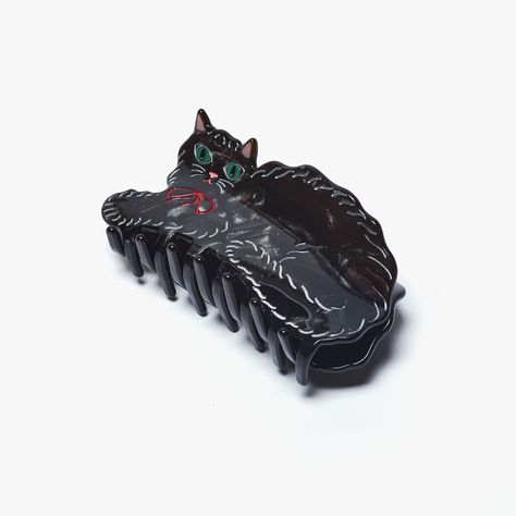 The cutest black kitten, with perfectly hand painted details. This listing is for one individual hair claw Made from cellulose acetate  Approximately 4 inches *Please note that due to the nature of the material, each hair accessory will have differences in color and pattern. Each hair accessory is made from individuall