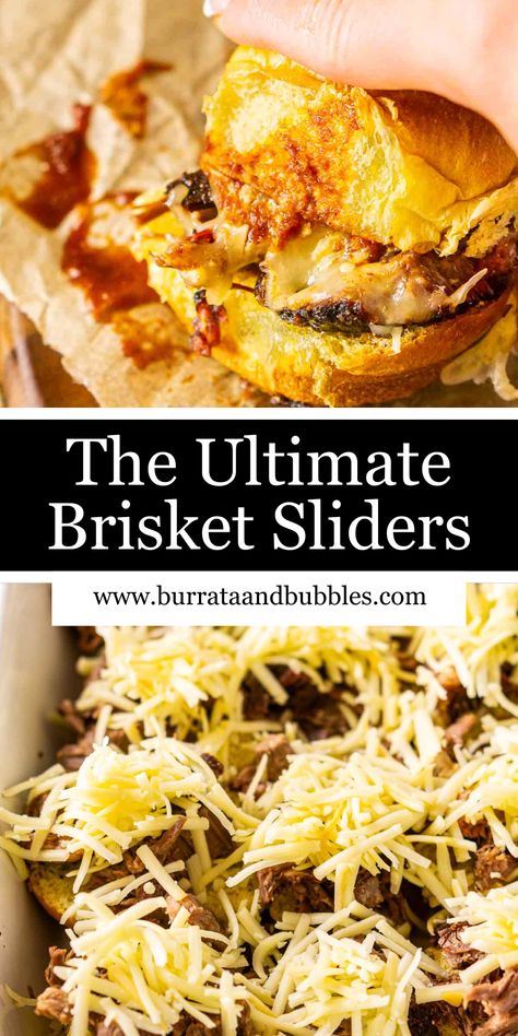 Barbecue Pork Sliders, How To Serve Brisket At A Party, Smoked Brisket Sliders, Smoked Brisket Sandwich, Brisket Sliders Recipes, Brisket Appetizers, Brisket Sliders Hawaiian Rolls, Brisket Appetizer Ideas, Beef Brisket Sliders