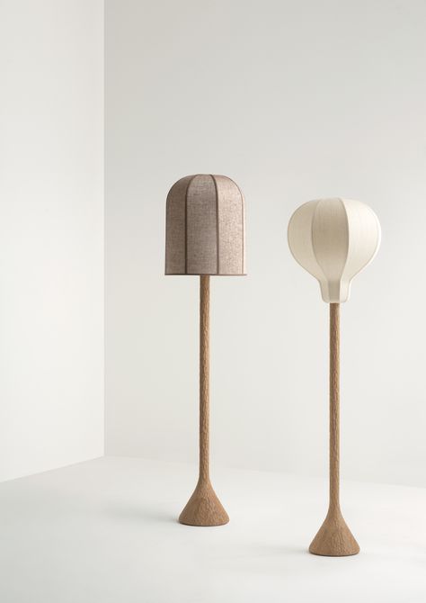 Floor Lamp Wood, Fabric Floor Lamp, Wooden Lamps, Pierre Yovanovitch, Lamp Wood, Wood Floor Lamp, Interior Display, Fabric Lampshade, Wooden Lamp