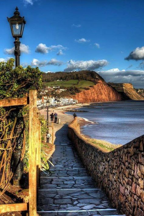 .Viewpoint, Sidmouth, Devon England showing town and the red cliffs of the Jurassic Coast. Devon Uk, Jurassic Coast, Devon England, Holiday Places, Uk Photography, Cornwall England, Travel Outdoors, England Uk, English Countryside