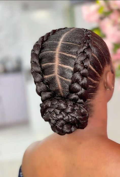 Natural Updos For Black Women Wedding, Braided Fancy Hairstyles, Natural Hair Pieces For Black Women, Milkmaid Braid Black Women, Adult Braids Hairstyles Black Women, 2 Feed In Braids Cornrows, Crown Braids For Black Women, Natural Hair Plaits Hairstyles, Simple Braids For Black Women