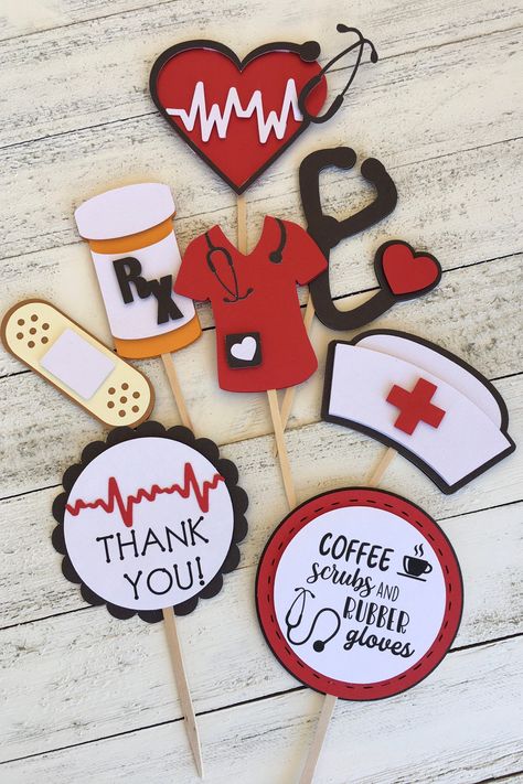 Nurse Cupcake Toppers, Nurse Cupcakes, Nurse Graduation Party, Anna Clara, Doctor Party, Nursing School Graduation Party, Truck Theme Birthday, Nurse Decor, Happy Nurses Day