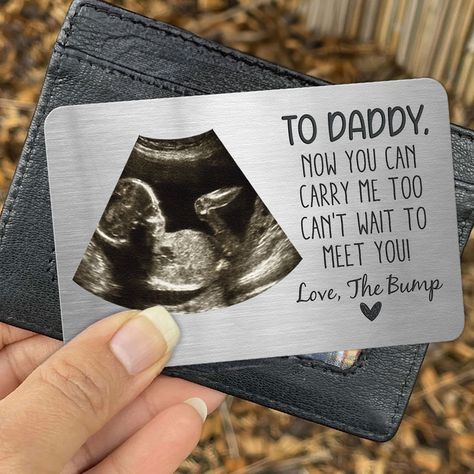 Celebrate the anticipation of fatherhood with the "To Daddy Now You Can Carry Me Too From Bump" Personalized Photo Aluminum Wallet Card. This special wallet card is a perfect gift for an expecting dad, making it an ideal Daddy to Be gift or a thoughtful present for a new dad. The personalized touch adds sentimentality, Father’s Day Gift For Expecting Dads, Father’s Day Gift Ideas For Dad To Be, Father To Be Fathers Day Gift, Cute Ways To Announce Pregnancy To Daddy, Daddy To Be Gift Ideas, Ideas To Tell Husband About Pregnancy, Cute Pregnancy Announcement For Parents, Ways To Tell Your Husband Your Expecting, Father To Be Gift Ideas