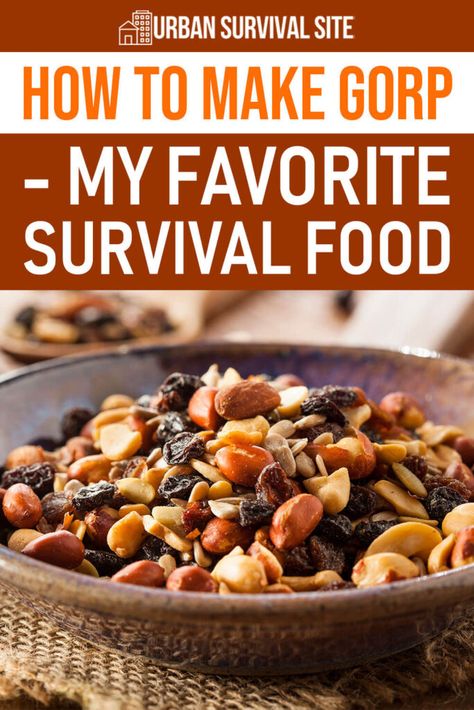 Learn how to make GORP (Good Old Raisins and Peanuts), a nutritious survival food that is perfect for hiking, camping, or survival. Gorp Recipes, Apocalypse Food, Emergency Meals, Survival Recipes, Best Survival Food, Homestead Recipes, High Energy Foods, Deep Pantry, Survival Foods