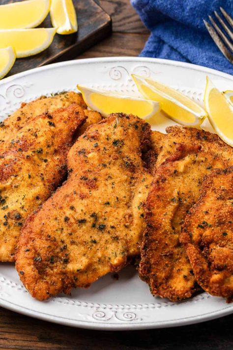 Italian Chicken Cutlets Italian Chicken Cutlets, Fried Flounder, Sip And Feast, Chicken Cutlet Recipes, Chicken Saltimbocca, Breaded Chicken Cutlets, Chicken Milanese, Chicken Cutlet, Great Chicken Recipes