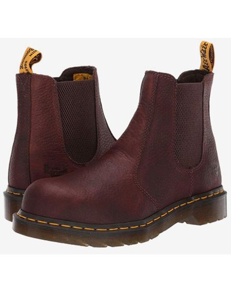 Dr. Martens Womens Arbor Chelsea Boots - Steel Toe, Brown Steel Toe Boots Women Outfit, Dr Marten Chelsea Boots, Dr Marten Chelsea, Steel Toe Boots Women, Women's Work Boots, Chukka Shoes, Stars Fashion, Georgia Boots, Womens Work Boots