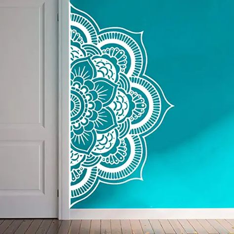 Mandala Wall Art Murals, Mandala Headboard, Painting Ideas Acrylic, Simple Wall Paintings, Om Mandala, Half Mandala, Wall Drawings, Wall Sticker Art, Creative Wall Painting