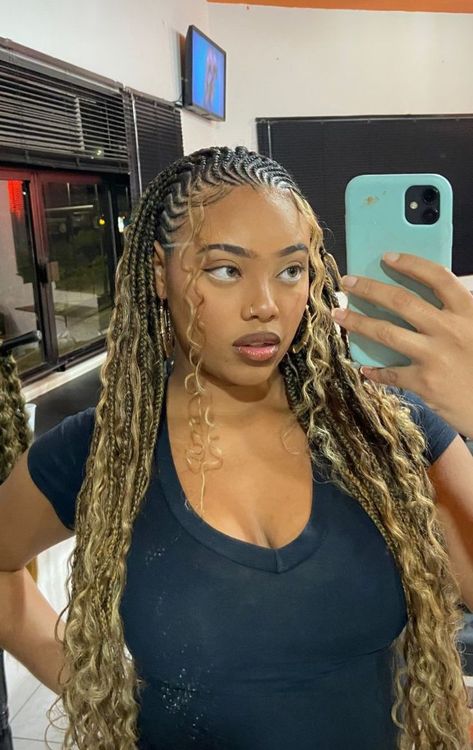 Black And Blonde Fulani Braids, Blonde Fulani Braids With Curls, Blond Fulani Braids, Honey Blonde Cornrows, Fulani Braids Blonde, Blonde Fulani Braids, Short Curly Bobs, Blonde Cornrows, Real Hairstyles