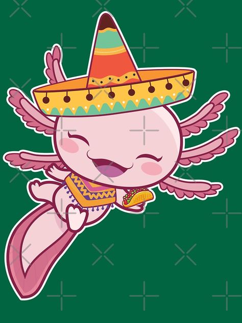 Axolotl Mural, Mexican Sanrio, Mexican Kawaii, Anime Axolotl, Mexican Axolotl, Axolotl Illustration, Cute Kawaii Anime, Hispanic Art, Creative Arts Therapy