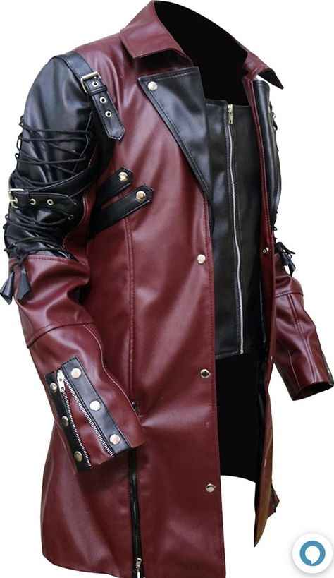 Maroon Coat, Military Trench Coat, Brown Leather Jacket Men, Steampunk Jacket, Gothic Coat, Steampunk Leather, Gothic Men, Celebrities Leather Jacket, Quilted Sleeves