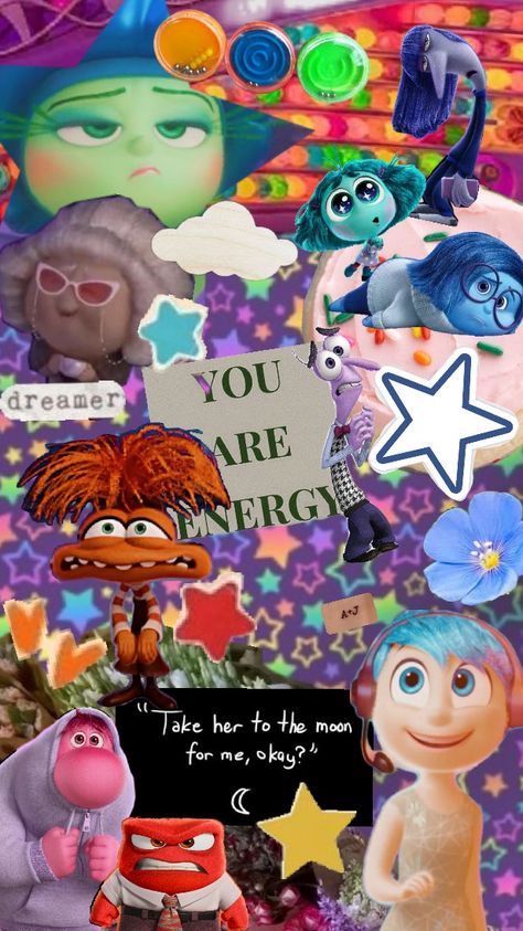 Inside out 2 themed wallpaper by me :3 Inside Out 2 Wallpaper, Inside Out Wallpaper, Disney Movies List, Inside Out Characters, Movies List, Disney Inside Out, Disney Collage, Inside Out 2, Modern Disney