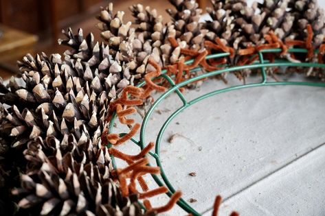 Cone Wreath Diy, Pine Cone Wreath Diy How To Make, Pine Cone Candy Cane Wreath, Pine Cone Wreaths Diy, How To Make A Pinecone Wreath, Pinecone Wreath Diy, Pine Cone Wreath Diy, Diy Pine Cone Wreath, Diy Pinecone Wreath