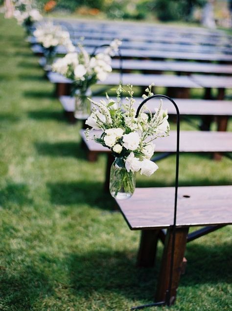 hanging floral wedding aisle Wedding Decor For Isle, Non Floral Aisle Decor, Wedding Aisleway Decor, Hanging Aisle Flowers, Wedding Isles Decoration Outdoor Benches, Aisle Decorations Wedding Benches, Wedding Aisle Decorations Outdoor Benches, Rustic Outdoor Wedding Aisle Ideas, Small Wedding Aisle Ideas