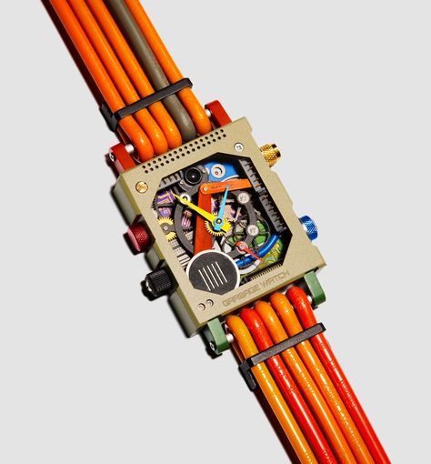 Unused Microchips, Motherboards, and Other Electronic Waste Make This Upcycled Watch Tick | Colossal Electronic Waste, Retro Gadgets, Sustainable Fashion Brands, Retro Futuristic, Electronic Parts, Cool Tech, Blender 3d, Retro Futurism, Tech Design