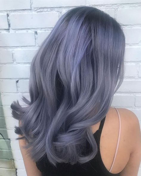 Grey Colour Hair Shades, Stormy Hair Color, Ashy Blue Hair, Hair Checklist, Blue Steel Hair, Dusty Blue Hair, Periwinkle Hair, White Ombre Hair, Purple Grey Hair