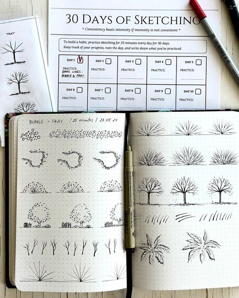 My sketchbook vs. my practice book 📖✍🏻 Consistent practice isn’t just about discipline - it’s about finding joy in the process and staying motivated by your progress 👍😊 Some days, I don’t feel like it, and that’s when discipline kicks in 😁 📗 You can download « Practice Book For Landscape Sketching » and a sketching habit tracker on Gumroad (link in bio). Feel free to send me a message if you have any questions 😊👍 #sketchbook #sketchingdaily #sketchingtime #landscapesketching #pendrawing #... Sketching Exercises For Beginners, Practicing Sketching, Drawing Practice Exercises, Landscape Sketching, Art Fundamentals, Staying Motivated, My Sketchbook, Drawing Practice, Habit Tracker