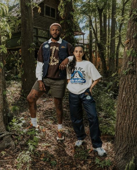 Hiking Trail Photoshoot, Outdoor Photoshoot Ideas For Clothing Brand, Outdoor Clothing Photoshoot, Forest Fashion Photography, Camping Editorial, Trail Photoshoot, Business Partner Photoshoot, Partner Photoshoot, Merch Photoshoot Ideas