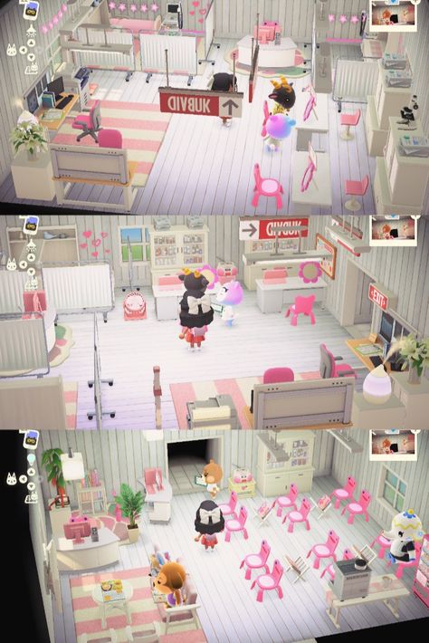 My hospital for happy home paradise, waiting room and exam room Animal Crossing Hospital Examination Room, Animal Crossing Hospital Waiting Room, Hospital Happy Home Paradise, Animal Crossing Happy Home Paradise Hospital, Acnh Hospital Patient Ward, Acnh Hospital Exam Room, Animal Crossing Hospital Ideas, Acnh Hospital Ideas, Animal Crossing Hospital