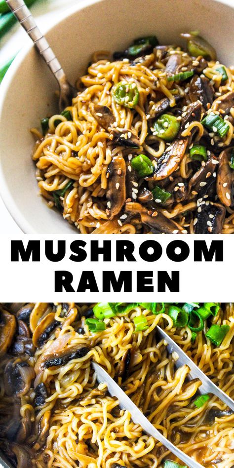 Vegeterian Ideas Asian, Ramen With Cream Of Mushroom, Shitake Mushroom Pasta Recipe, Mushroom Chinese Recipe, Ramen Recipes Vegetarian, Vegetarian Ramen Recipes, Asian Recipes Vegetarian, Mushroom Vegetarian Recipes, Mushroom Ramen Soup