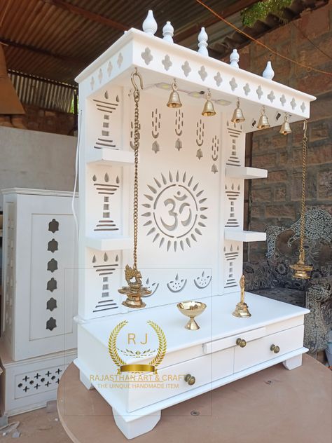 Don't miss out on our R ,J MAHA SALE RJ 13% OFF promotion! 🎉 Explore our Wooden temple teak wood Open pooja temple Marbale Look White Paint by Hand. #HomeDecor #PoojaTemple #SaleEvent White Mandir For Home, Open Pooja Room, Wooden Temple Design For Home Indian, Wood Temple Design, Diy Temple For Home, Home Pooja Room Ideas, Wooden Mandir Design For Home, Mandir Decoration Ideas At Home, Pooja Room Decoration