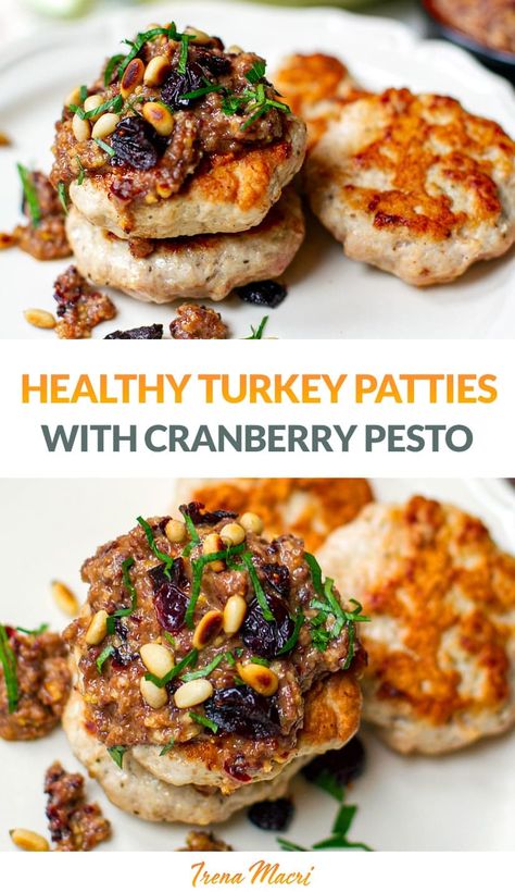 Pesto Ground Turkey, Turkey Rissoles, Healthy Patties, Cranberry Pesto, Ground Turkey Patties, Rissoles Recipe, Pesto Turkey, Turkey Mince Recipes, Turkey Patties