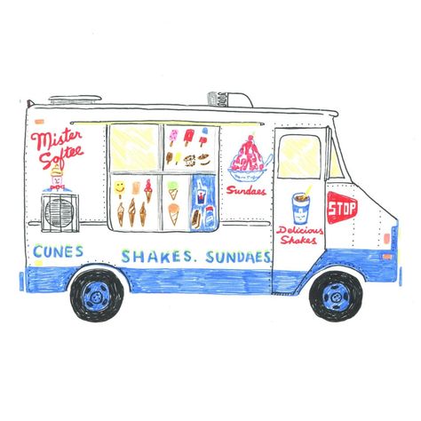 Mister Softee Ice Cream Truck, Mr Softee, Modern Witch Tarot, Mister Softee, Truck Drawing, Witch Tarot, Modern Witch, Truck Art, Ice Cream Truck