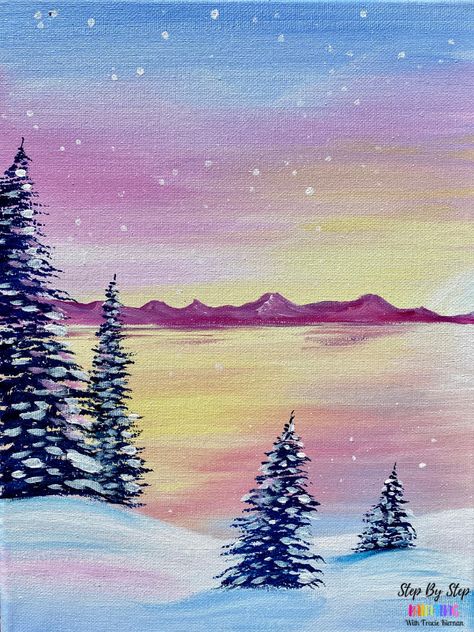 Pastel Winter Sunset Members Exclusive Tutorial Winter Sunset Painting, Sunset Painting Acrylic, Pastel Sunset, Winter Landscape Painting, Pastel Sky, Painting Snow, Watercolor Sunset, Winter Sunset, Texture Images