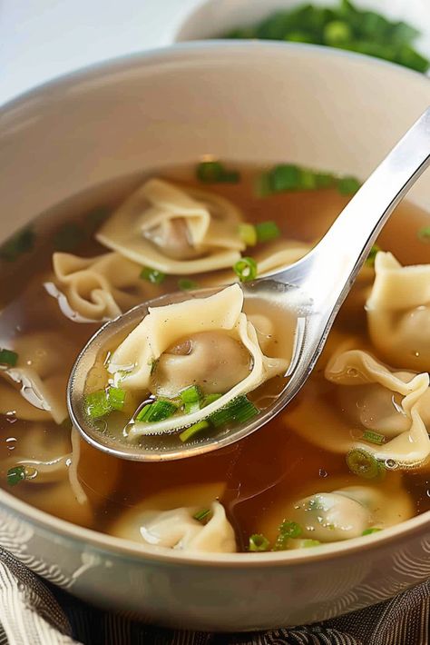 Ginger Wonton Soup, Won Ton Soup Broth Recipes, Wonton Broth Recipe, Wong Tong Soup, Authentic Wonton Soup, Won Ton Soup Recipe, Wonton Soup Broth, Homemade Wontons, Won Ton Soup