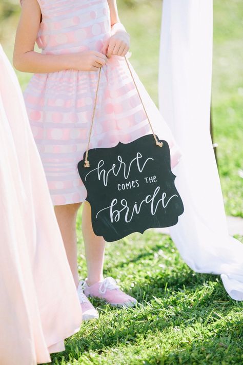 Here comes the bride sign Blush And Ivory Wedding, Here Comes The Bride Sign, Petal Patrol, Bride Diy, Wedding Boards, Bride Sign, Fraser River, Work Fun, River Lodge