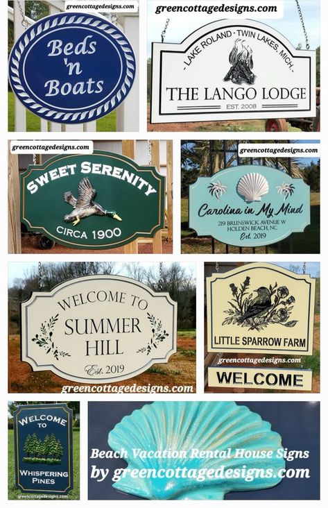 greencottagedesigns.com CUSTOM CARVED PVC SIGNS on Twitter: "Cottage Signs Hanging & Mounting Styles Custom Carved PVC House Signs https://t.co/mxWEx0l0jL #Fammrhouse #Beachhouse #Cottage #PVCsign #Virginia https://t.co/aVm1uoOf3m" / Twitter Cottage Name Signs Outdoor, Fancy Cottage, Pvc House, Cottage Names, Custom Outdoor Signs, Vacation Rentals By Owner, Miniature Sign, Welcome Design, Village Green