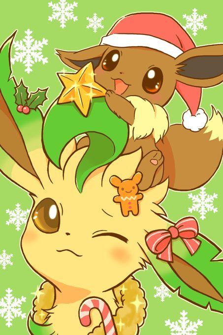 Extremely Cute Eevee and Leafeon #pokemonart Shiny Eevee, Christmas Pokemon, Eevee Cute, Pokemon Christmas, Pokemon Eeveelutions, Cute Pokemon Pictures, Eevee Evolutions, Play Pokemon, Pokemon Eevee