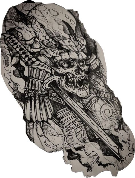 Undead Samurai Tattoo, Samurai Blackwork, Japanese Warrior Tattoo, Samurai Tattoo Sleeve, Hellboy Tattoo, Lightning Tattoo, Samurai Tattoo Design, Dragon Sleeve Tattoos, C Tattoo