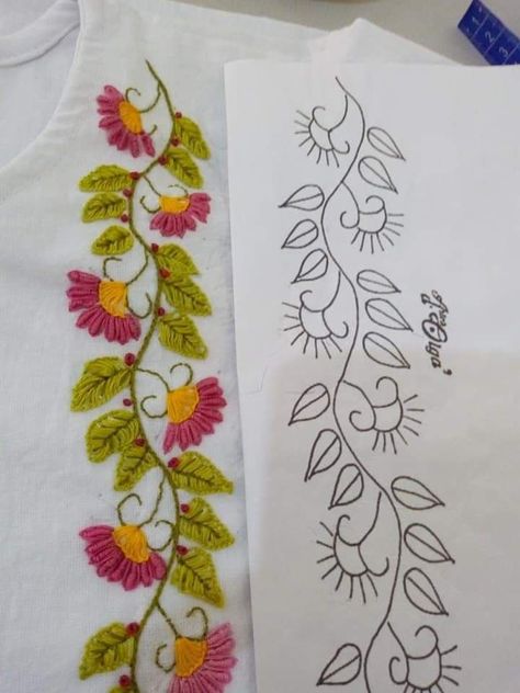 Border Hand Embroidery Designs Patterns, Hand Embroidery Patterns Flowers Drawings, Neck Design Ideas, Embroidery Neck Design, Bordado Jacobean, Simple Hand Embroidery, Hand Embroidery Patterns Free, Simple Hand Embroidery Patterns, Simple Embroidery Designs