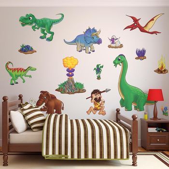 Childrens Dinosaur Wall Stickers Pack Two Kids Bedroom Organization, Dinosaur Wall Decals, Stick Wall Art, Dinosaur Room, Cool Kids Bedrooms, Dinosaur Wall Stickers, Kids Room Wall Decals, Dinosaur Wall, Removable Wall Murals