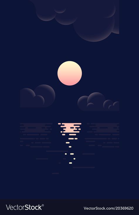 Cloud Graphic Design Illustrations, Adobe Illustrator Landscape, Flat Illustration Landscape, Cloud Illustration Design, Clouds Illustration Art, Moon Illustrator, Cloud Graphic Design, Adobe Illustrator Ideas, Moon Graphic Design