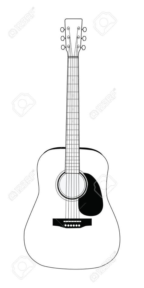 Guitar Drawing Sketches Pencil, Guitar Drawing Sketches, Acoustic Guitar Drawing, Sketch Guitar, Guitar Black And White, Guitar Cards, Guitar Outline, Stained Windows, Acoustic Guitar Tattoo