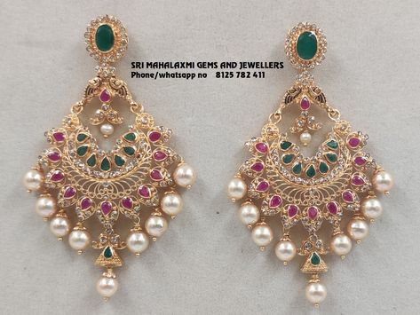 Ear Rings Chandbalis Gold, Chandbalis Earrings Gold, Uncut Earrings, Uncut Diamond Earrings, Diamond Ear Rings, Bridal Jewellery Inspiration, Gold Jhumka Earrings, Gold Earrings Models, Tiny Pendant